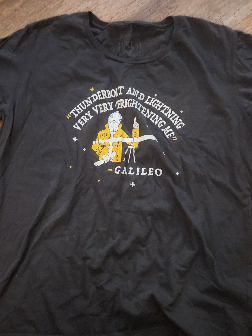 Black 'Galileo' Graphic Tee with Yellow & White Print